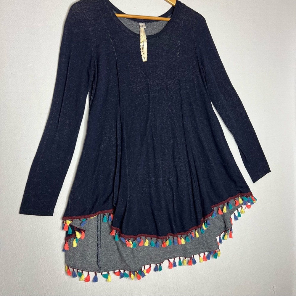 Uncle Frank Anthropologie Tunic Top Long Sleeve Colorful Tassels Size S Women - Picture 2 of 6